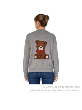 Teddy Bear Embroidered Cardigan Small–Medium Fit Cozy Indie Knit Top